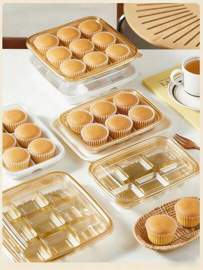 10pcs 9-Compartment Gold Color Disposable Sushi Platter Box, High-End Takeout Bento Box For Mochi, Muffin, Egg Tart, Pastry, Cake