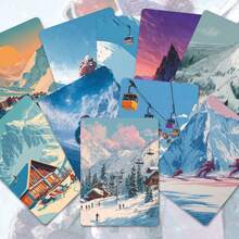 49张治愈系雪山滑雪插画贴纸套装 | 柔和乙烯基贴纸，包含滑雪胜地和冬季场景设计 | 适用于笔记本电脑、水瓶和礼品 | 适合户外爱好者和追求平静氛围的人士，趣味贴纸，可用于Kindle、剪贴簿、笔记本电脑等。 - 長方形 - 查看 4