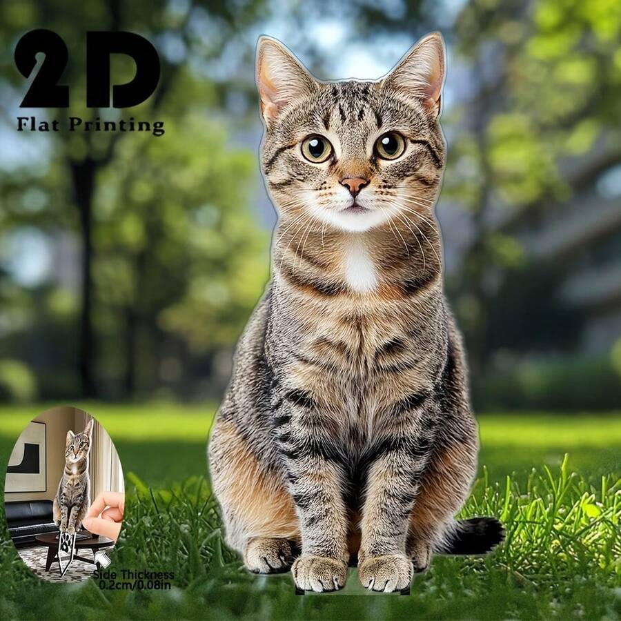 Țăruș de grădină 2D plat, 1 buc. pentru pisici - Decor exterior/interior în stil boho, pisicuță colorată, ornament de gazon din plastic, potrivit pentru Crăciun/Halloween, țăruș de sol autoluminos - cadou drăguț pentru iubitorii de pisici și decor pentru casă, 2D plat