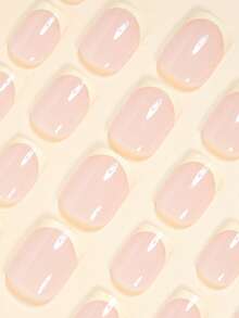 Bộ 24 miếng dán móng tay vuông ngắn thời trang màu vàng kem và màu nude, móng giả sọc vàng nhạt mùa xuân/hè, bộ dụng cụ làm móng nghệ thuật phủ kín cho phụ nữ và bé gái, bao gồm 1 tờ keo dán và 1 dũa móng tay mini. - Màu vàng - Xem 3