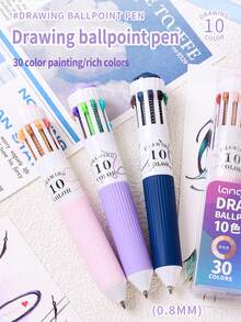 1pc High-Quality Multi-Color Retractable Ballpoint Pen, 1 Pen With Multiple Colors, Suitable For Art Students, Painting, Journaling, 28/30/88 Color Options, Watercolor Pen, DIY Notebook Drawing, Large Capacity Colored Pen, Marker Pen, Student Supplies - Drawing Ballpoint Pen - View 1