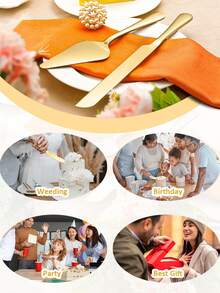 Bộ dụng cụ cắt bánh cao cấp 2 món, bao gồm dao răng cưa và thìa vét bánh, thích hợp cho bánh ngọt, bánh nướng và các món tráng miệng (Màu vàng) - Xem 10