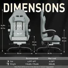 HLDIRECT Gaming Chair With Massage Lumbar Pillow, Breathable Felt Fabric, 90-135° Reclining, Linkage Armrests, Footrest, Ergonomic Office Chair For Adults - Màu xanh nhạt - Xem 8