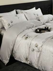 4pcs Soft Washed Silky Bedding Set, AB Version Spring/Summer Minimalist Bed Sheet Set (1pc Duvet Cover, 1pc Bed Sheet, 2pcs Pillowcases), Silky Smooth Sleep, Lightweight For All Seasons, Suitable For Single Bed, Double Bed, Hotel, Dorm, Whole Family, With Zipper, Removable, Machine Washable, Room Decor - Multicolor - View 3