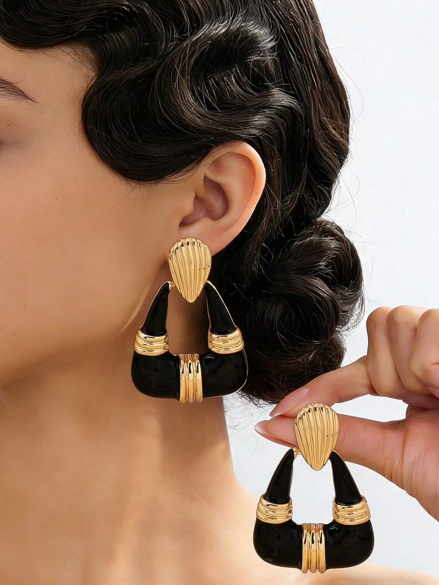 1对欧美几何油滴形吊坠耳环（女士款） - 彩色 - 查看 1