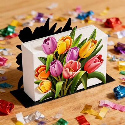 优雅郁金香金属餐巾架，创意桌面纸巾盒，适用于厨房和餐厅装饰 - 是餐厅、酒店、咖啡馆、宴会桌、订婚、婚礼派对的理想之选 - 直立式方形餐巾架底座 - 送给妈妈的最佳母亲节礼物