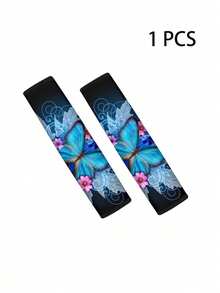 1pc Pink Flower & Blue Butterfly Soft & Comfortable Car Seat Belt Shoulder Pad Cover, Universal - Butterfly - View 5