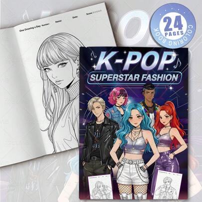 Sách Tô Màu Thời Trang Siêu Sao K-POP: Sách Tô Màu Thư Giãn Dành Cho Người Lớn, 24 Trang Vẽ Tay Một Mặt, Thiết Kế Họa Tiết Tối Giản, Tô Màu Dễ Dẻ, Tận Hưởng Niềm Vui và Sự Thỏa Mãn Qua Việc Tô Màu, Món Quà Ý Nghĩa Thích Hợp Cho Bạn Bè, Gia Đình Hoặc Người Thân Yêu Nhân Các Lễ Hội, Sinh Nhật Hoặc Bất Kỳ Dịp Đặc Biệt Nào, Mùa tựu Trường, Đồ Dùng Văn Phòng Phẩm