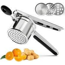 Potato Masher,Manual Potato Masher With 3 Interchangeable Discs, Professional Stainless Steel Manual Potato Masher, Ideal For Fruits, Vegetables, Baby Food - Silver - View 9