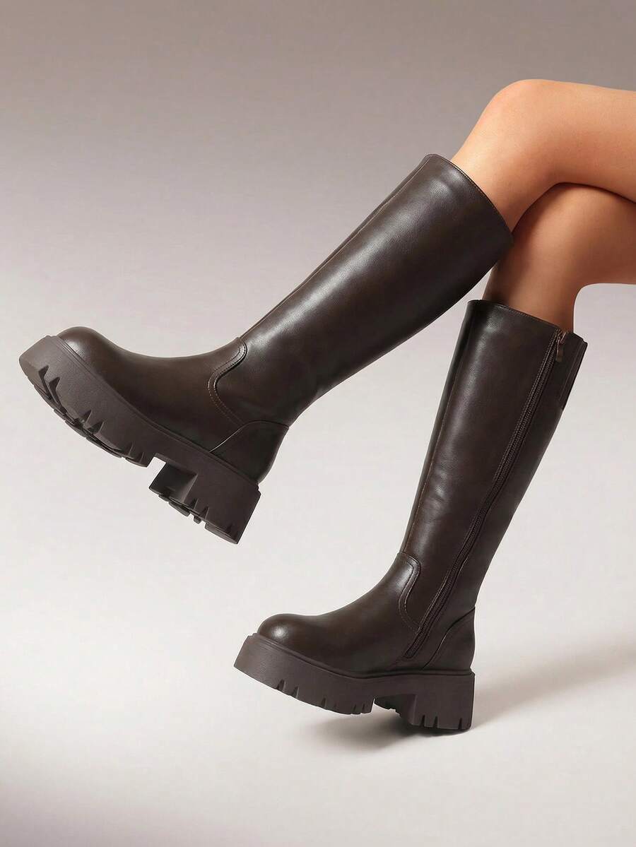 Knee High Boots Women, Comfortable Platform Boots For Women - màu nâu - Xem 1