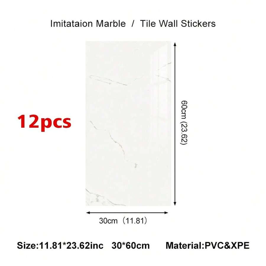 12Pcs PVC Marble Tiles Wall Sticker Self-Adhesive Stick Kitchen Bathroom Decor - B - View 1