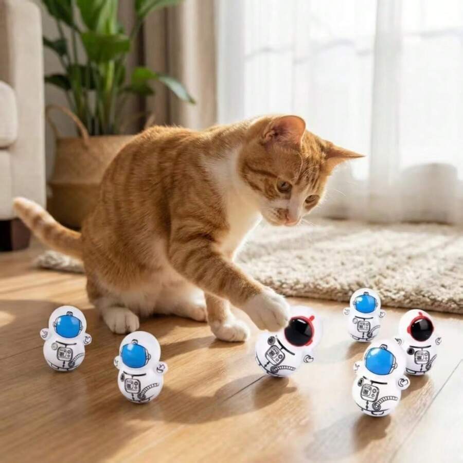 5/10pcs Cat Rocking Toys, Astronaut Tumbler, Self-Righting Rolling Cat Toys, Lightweight Plastic Cat Puzzle Toys, Battery-Free, Random Styles - View 1