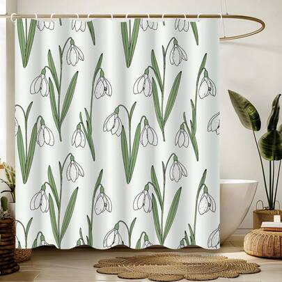 1件装简约植物图案浴帘，现代时尚植物花卉浴帘，适用于各种房间浴室装饰隔断，浴室配件淋浴浴缸帘