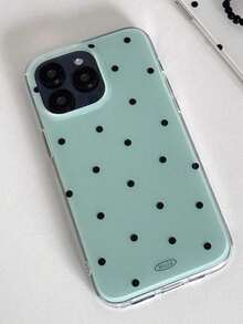 1pc New Fashionable Cute Polka Dot Glossy Soft Phone Case, Suitable For 17promax Air 16promax 15promax 14promax 13promax 12promax 11 Pro Max 16 15 14 Plus, Minimalist Creative Shock-Proof Protective Phone Case - Mint Green - View 2
