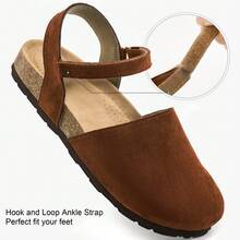 Ecetana Women's Camel Flat Sandals Closed Toe Mules Summer Comfortable Casual Leather Upper Hook And Loop Strap Adjustable Ankle Strap Breathable Resort Vacation Shoes Ladies Walking Sandals Non-Slip Wear-Resistant Rubber Sole Soft Cushioned Insole Arch Support Super Breathable, Women Slide Sandals Handle Hot Weather Versatile Chunky Flat Heel Daily Beach Travel Spring Summer.Platform Sandals,Women Sandals,Sandalias De Mujer Verano,Beach Shoes,Clogs For Women,Beach Sandals For Women. - 駝色 - 查看 4