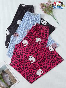 SANRIO 3件套豹纹女士可爱卡通睡裤，舒适柔软涤纶面料，不透光，适合居家休闲穿着。 - 彩色 - 查看 2