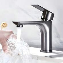 不锈钢单把手浴室洗脸盆龙头，品质优良，设计精美，安装简便，现代风格。 - 彩色 - 查看 5