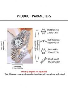 2pcs Elegant Luxury Women's Quartz Watch Set, Ladies' Elegant Shining Rhinestone Heart Jewelry Set (Including Silver Watch With Rhinestones, White Dial With Roman Numeral Quartz Watch, And Heart Rhinestone Bracelet). - Silver - View 3