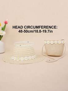 1Set Cute Daisy Straw Hat And Bag Set, Boho Beach Sun Hat With Matching Crossbody Purse For Girls - 1Set - View 5