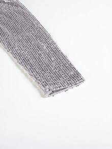 Veste longue à manches longues avec sequins pour femmes grandes tailles, tenue de festival de musique, cardigan à manches longues, Top de soirée - Argent - Voir 5