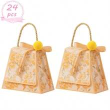 24PCS Wedding Party Favour Gift Treat Packaging Paper Boxes With Handle And Ribbon Elegant Chocolate Candy Paper Boxes For Bridal Shower Party - Multicolor - View 11