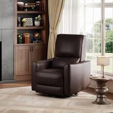 Silla reclinable giratoria de 360 ° con soporte lumbar - Silla mecedora manual de cuero PU ergonómica para guardería, sala de estar, dormitorio, oficina en casa - Marrón oscuro - Ver 5