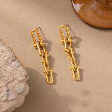 Pendientes de cadena de metal de diseño de nicho, pendientes geométricos de lujo con empalme, accesorios adecuados para fiestas y uso diario, regalo para novia y mejor amiga - Pendientes - Ver 3