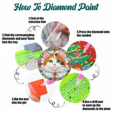 8件套DIY钻石画杯垫套装，带支架 - 猫咪主题，圆形和不对称钻石形状，木制工艺套装，适合成人和初学者 - 查看 7