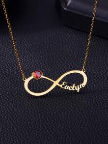 Custom Heart Birthstones Two Names Infinity Necklaces For Women Stainless Steel Customized Pendant Necklace Female Personalized Neck Chain Jewelry Birthday Valentine's Day Gift - Multicolor - View 8