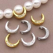 2 件 8.3x10.5mm 优雅浪漫镀铜 18K 金加厚银铂金月牙形 DIY 首饰配件，镶嵌仿钻，适用于手链、项链和耳环 - 婚礼派对日常佩戴 - 彩色 - 查看 4