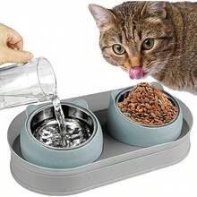 Elevated Cat Food Bowls Raised Cat Bowl with Stand Stainless Steel Tilted Cat Bowls Anti Vomiting Double Cat Food and Water Bowl Set for Cats and Small Dogs Greyblue - Gris azulado - Ver 1