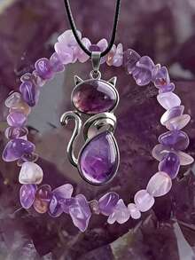 1/2pcs Purple Amethyst Jewelry Set - Luxury Necklace, Hexagonal Amethyst Necklace And Energetic Bracelet Set, Handmade Beads Of Natural Stones - Spiritual Yoga Outfit For Men And Women, Beautiful Healing Crystal Gift - Multicolor - View 3