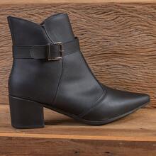 Women's Social Boot Thin Toe Medium Heel Short Medium Buckle Comfortable Fashion Blogger - 黑色 - 查看 4