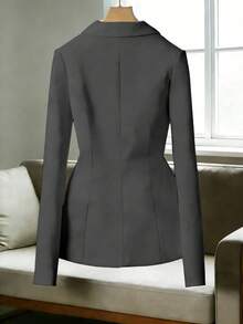 Women's Blazer With Lining And Shoulder Pads, Formal And Elegant With Front Button. - Grey - View 2