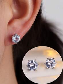 1对女士耳环，百搭简约合成立方氧化锆耳环，奢华优雅耳夹，适合日常佩戴 - 耳環 - 查看 5