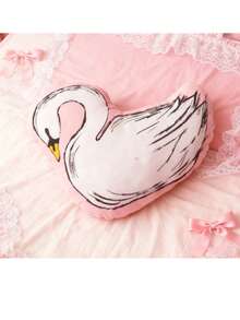 Elegante cojín decorativo con forma de cisne pintado a mano - con ribete rosa, adecuado para dormitorio, sala de estar, sofá, regalo ideal para entusiastas de la decoración del hogar y amantes de los cisnes - Rosa - Ver 3
