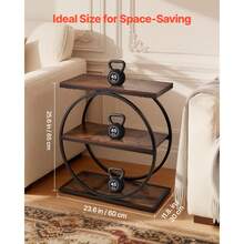 End Table, 3-Tier Narrow Side Table With Open Storage Shelves, Modern Nightstand Bedside Desk With Round Metal Frame, Wood Sofa Coffee Desk For Living Room, Bedroom, Office, Rustic Brown - Narrow, 3 Layers - View 3