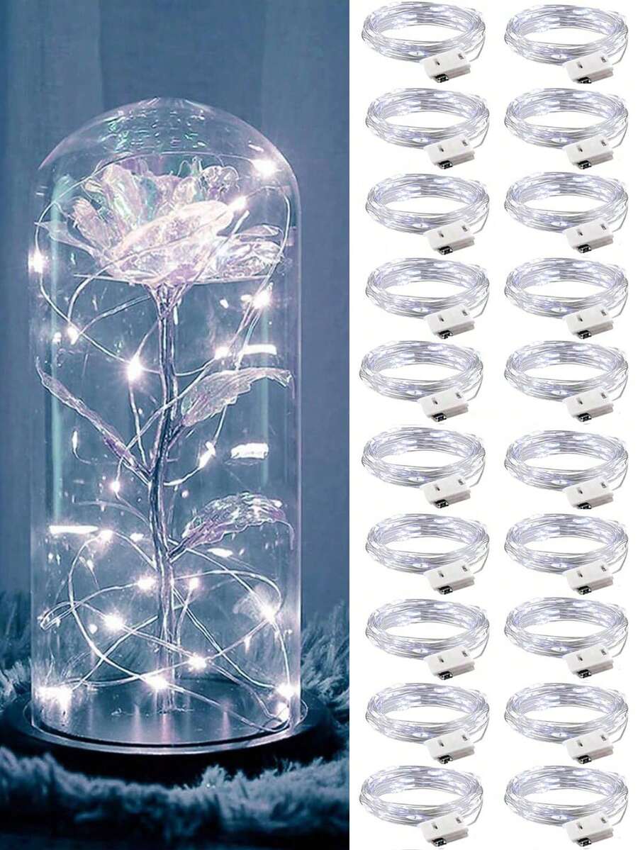 20pcs Battery Operated LED Mini Star Lights, Twinkle Fairy String Lights For Mason Jars, Wedding, Party, Christmas Decor; 200cm Silver Wire Mini Lights For Bedroom, Wedding, Mason Jar DIY, Christmas Wreath, Party Decoration, Warm White, Battery Powered Star Lights, Mason Jar Lights, Firefly Lights For DIY Party Wedding