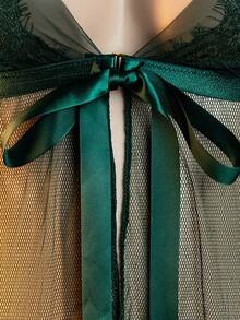 性感内衣套装：吊带开衩迷你裙+丁字裤，女士睡衣和性感内衣套装 - 綠色 - 查看 5