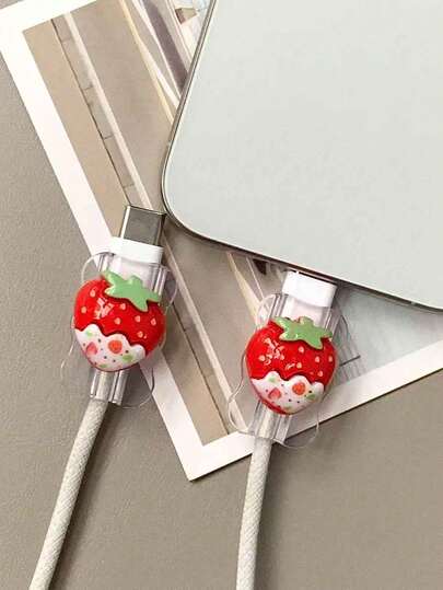 可爱卡通草莓屋造型20W通用Type-C安卓数据线保护套（2个装），送给女性的生日礼物