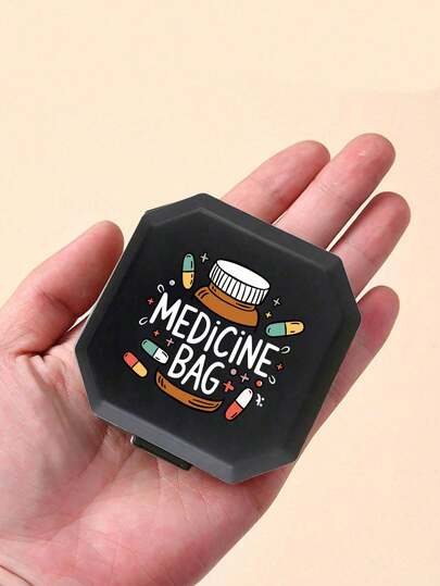 Square Pill Box, Printed Capsules, Pill, Letter, Medicine Bottle Patterns, Portable Pill Storage Compartments, Mini Storage Box, Portable Jewelry And Pill Box, Travel Pill Case, Large Compartment, Weekly Pill Organizer,For Daily Medication & Vitamins, Essential For Doctors And Nurses, Emergency Needs, Travel, Hiking Emergency Rescue, Personalized Creative Gift With Cartoon Logo
