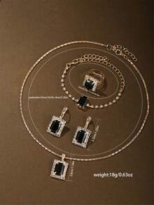 极简腕表套装 - 方形石英表 + 项链 + 耳环 + 戒指 + 手链，优雅日常搭配，情人节、周年纪念日、生日、母亲节、新年理想礼物 - 玫瑰金 - 查看 11