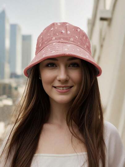 1pc New Pattern Floral Print Casual Polyester Sun Hat, Wide Brim Design Suitable For Summer Outdoor Activities, Ladies