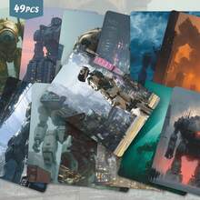 49pcs Mechanical Illustration Art Sticker Pack | Dynamic Robot And Futuristic City Design Fun Stickers | Suitable For Laptop, Decoration And Gifts | Perfect For Art Lovers And Those Seeking Atmosphere - Rectangle - View 8