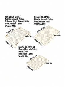 1个金色不粘冷却架，铁质烘焙架，可拆卸设计，烘焙冷却两用架，3种尺寸可选，美观实用的厨房烘焙工具，适用于烘焙饼干、面包、糕点、甜点，烘焙配件，烤箱架 - 彩色 - 查看 3