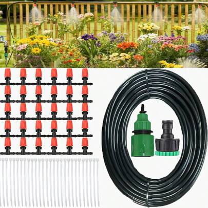 Hệ thống tưới tự động cho vườn, ống PVC, bộ phụ kiện tưới cây phân phối rỗng 1/4 inch, bao gồm vòi phun sương cho vườn, nhà kính, luống hoa, thích hợp cho hệ thống làm mát, nhà kính, vườn, ngoài trời, vườn rau, làm vườn và tưới tiêu công nghiệp, v.v. Hệ thống tưới vườn khóa trượt, vòi phun sương mịn