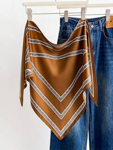1pc Fashionable Retro Minimalist Striped Print Versatile Triangle Scarf/Shawl, Suitable For Daily, Office, Vacation Occasions - Brown - View 8