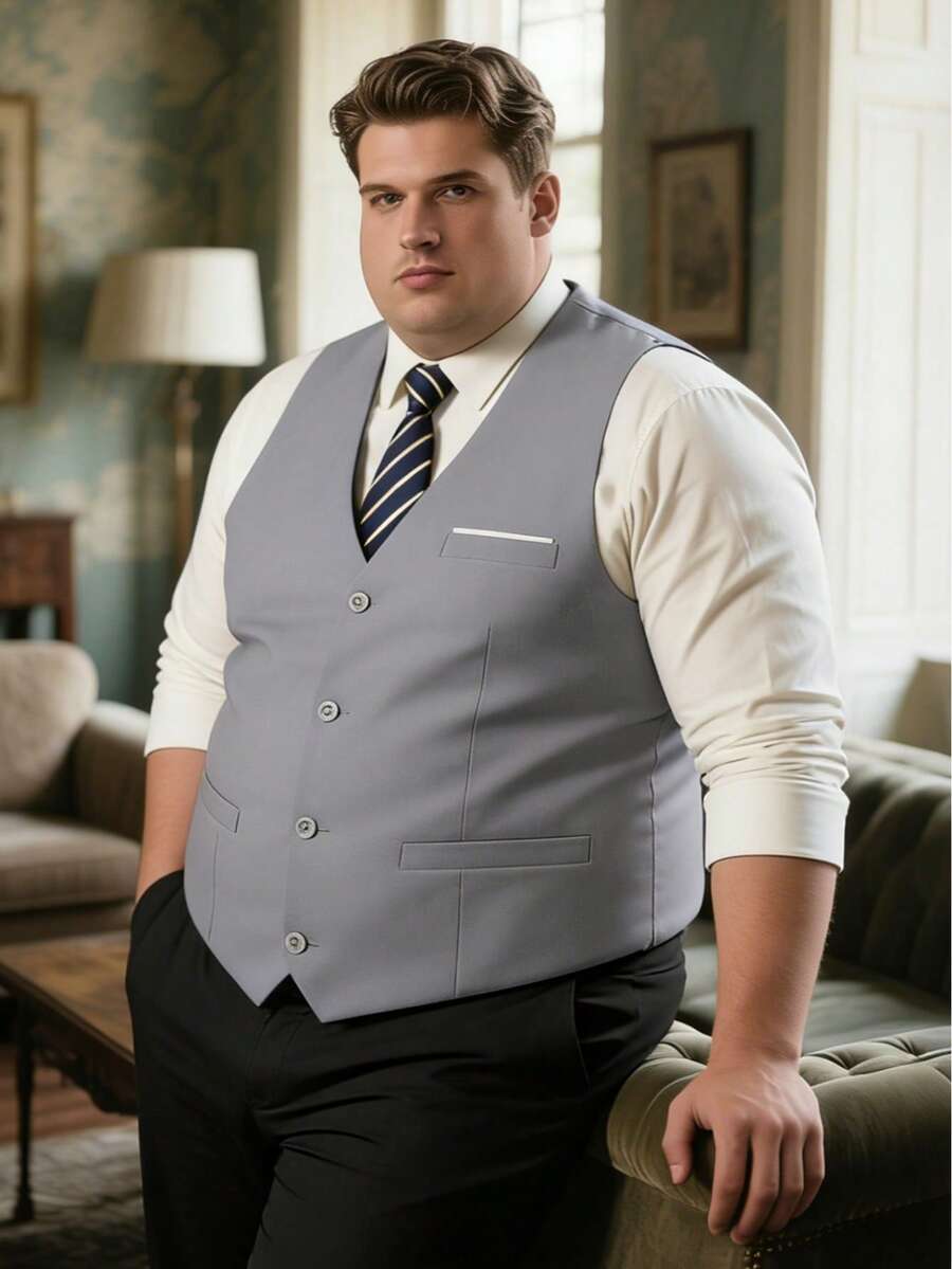 Men's Plus Size Single Vest For Parties Business Banquets Outings Leisure Holidays Suitable For Men'S Formal Dress Vest Size XS-3XL - Grey - View 1