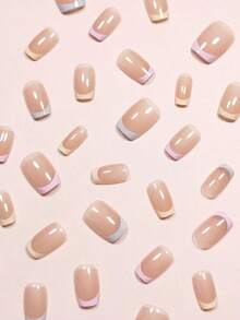 24pcs Short Square UV Glitter Gradient Pink-Orange Candy Color False Nails + 1pc Jelly Glue + 1pc Nail File Set Press On Nails Nail Supplies - 多色 2 - 查看 6