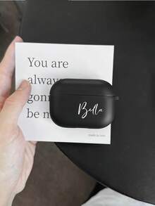 1pc Customized Electroplated Silver Earphone Case, Personalized Name, Minimalist & Stylish, Ideal Gift - Black - View 3